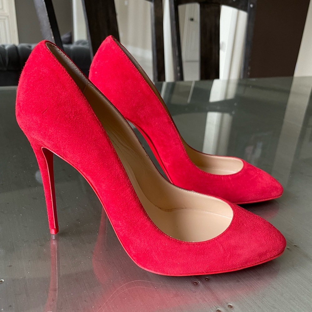 Christian Louboutin Red Suede Pointed-Toe Stiletto Pumps